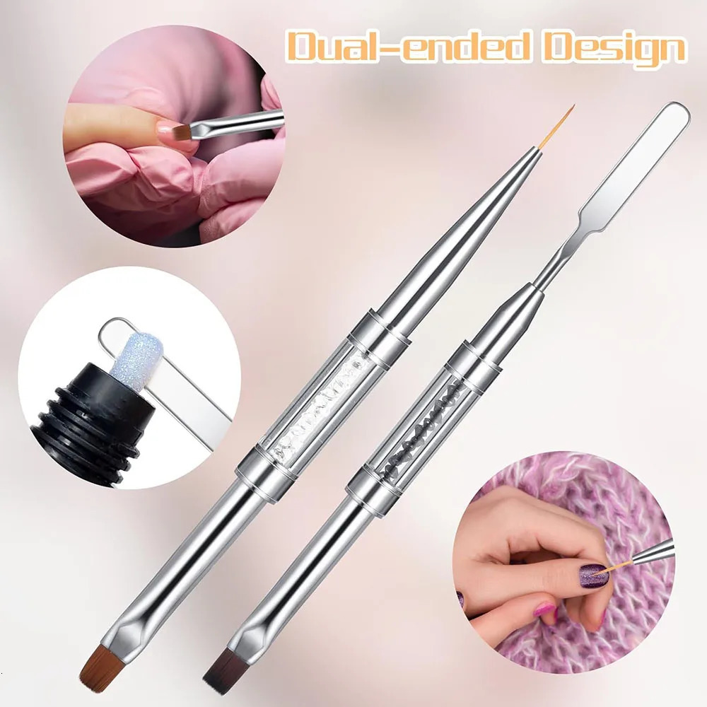 Dual-Ended Hard Nail Art Brush Builder Gel Rhinestone Handle French Tip for Manicure n Polish Gel Liner Professional Pen 250716