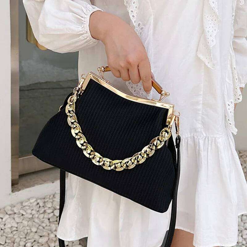 Women's Chain Shoulder Bags Gold PU Leather Shell Clip Designer Handbag Purse Party Wedding Clutch Fashion Messenger Bag