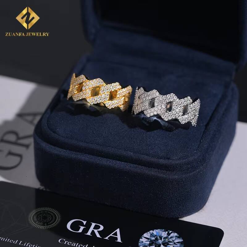 Hot Sale Fashion New Design Gold and Silver Moissanite Ring Full Diamond GRA Certificates Pass Diamond Tester Hip Hop Style