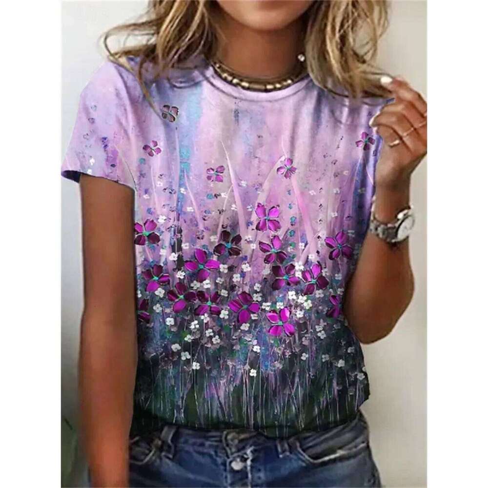 Beautiful Flower T Shirts Short Sleeve Tees Tops 3D Prints O-Neck Shirt Summer Casual Women's Clothing Apparel