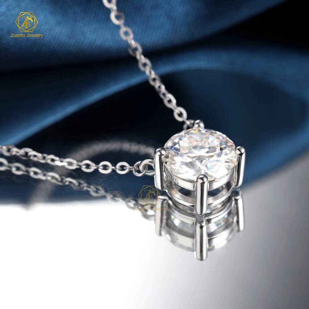 Fine Jewelry 14K 18K White Gold 0.5CT 1CT 2CT Lab Grown Diamond Necklace Jewelry Round DVS1 Lab Diamond Solitaire Necklace