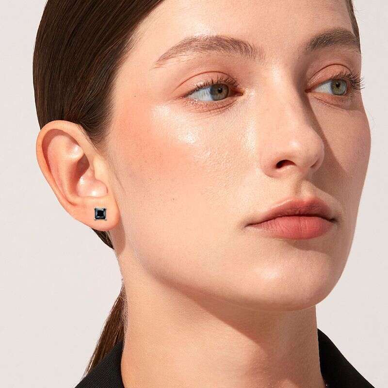 Fashion INS Style Small Sugar Cube Black Moissanite For Women Exquisite Princess Square Earrings With Pure Sier B93