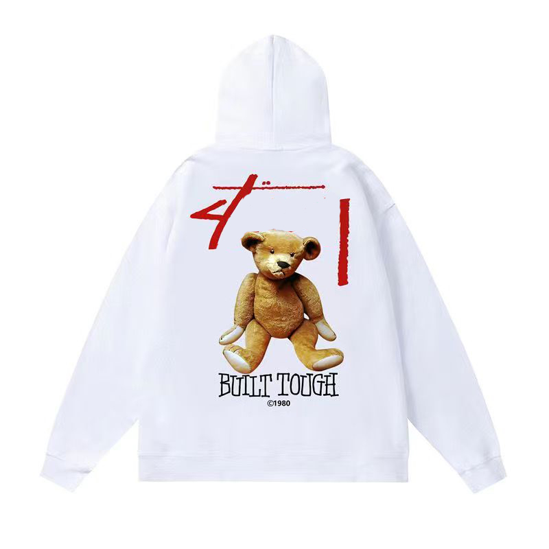 Cotton Bear Print Hoodie Fashionable Loose Fit Pullover for Autumn and Winter L251018K743