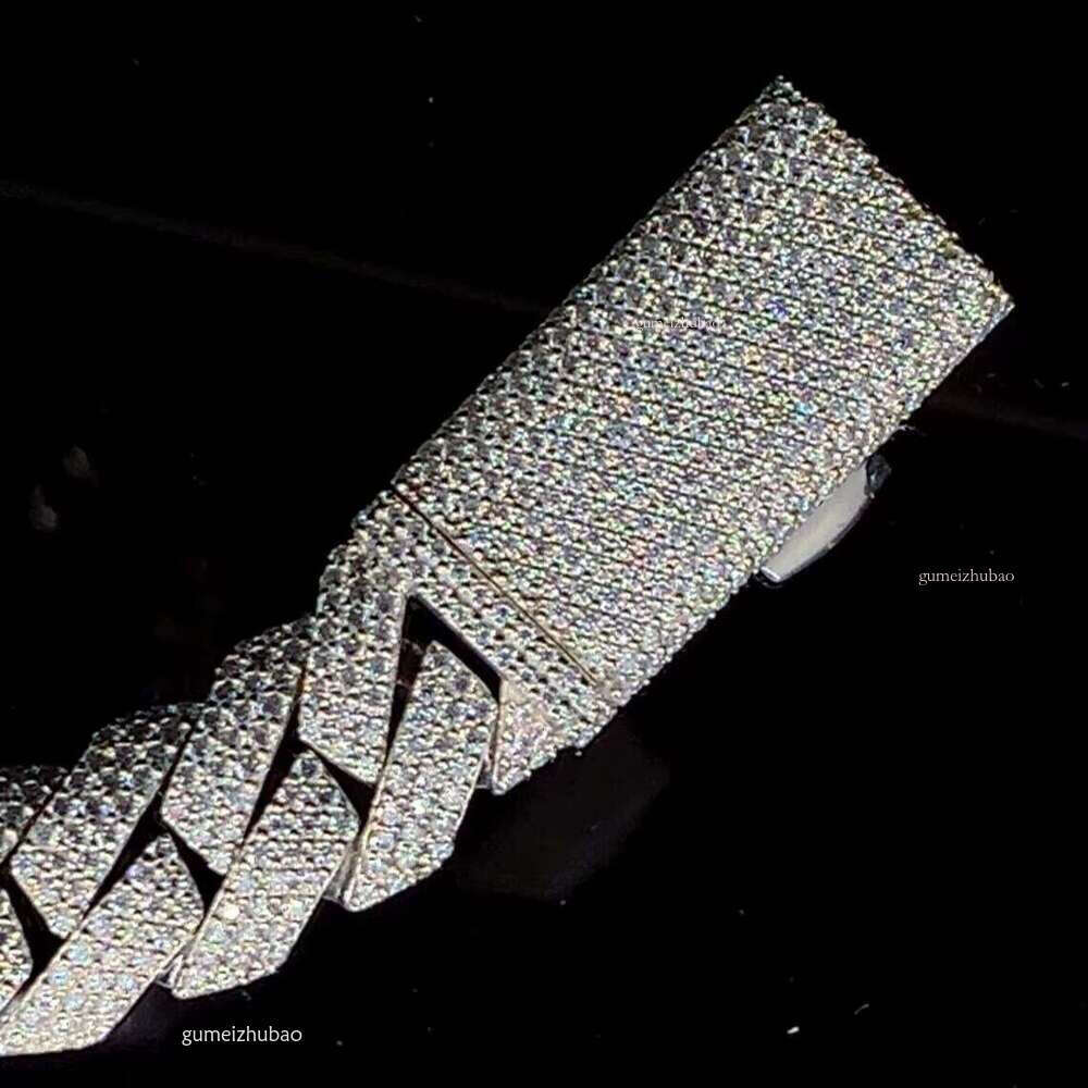 Hip Hop Jewelry Bracelet necklace vvs Moissanite Cuban chain16inch Miami Iced Chain, Sterling Silver, Embellished with Icy