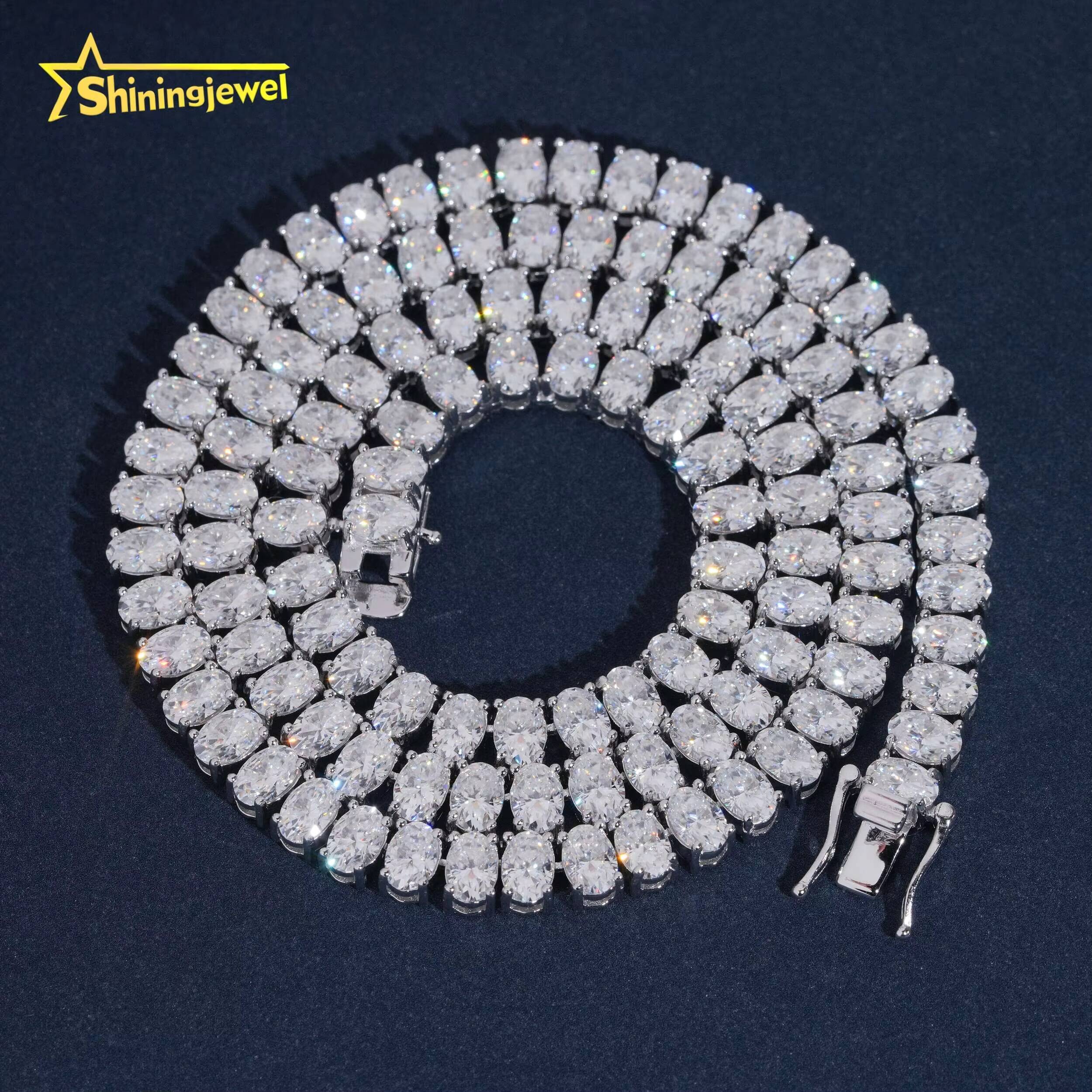 GRA Certification Oval Cut 4X6mm Fancy Shape Tennis Chain 925 Silver Moissanite Tennis Necklace Rapper Jewelry
