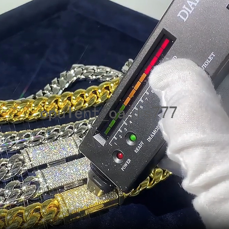 Real Gold Plating Trendy 925 Silver Necklace Moissanite Cuban Link Chain Hip Hop Jewelry Iced Out Cuban Chain