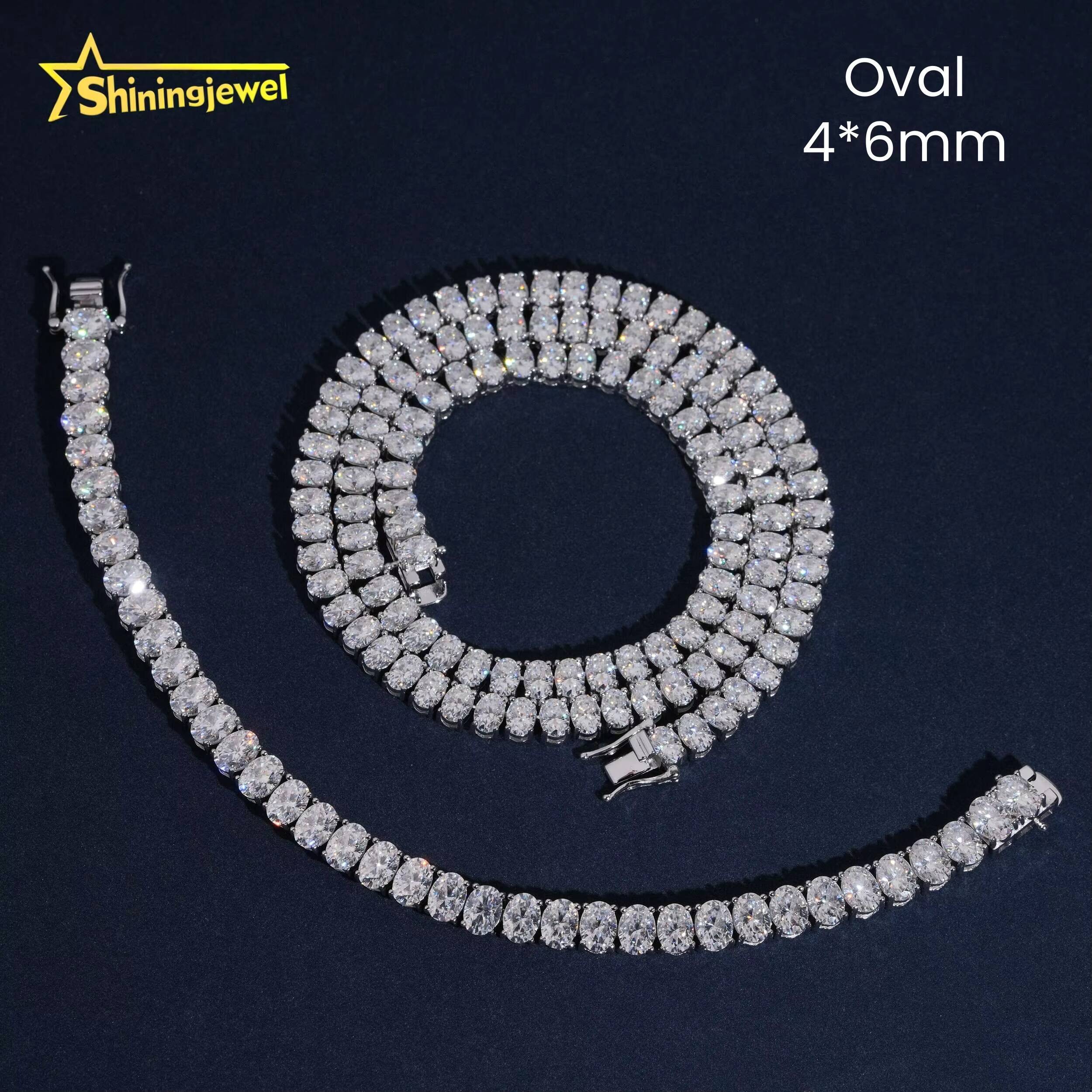 GRA Certification Oval Cut 4X6mm Fancy Shape Tennis Chain 925 Silver Moissanite Tennis Necklace Rapper Jewelry