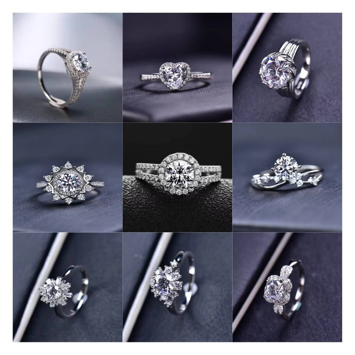 Classic Moissanite S925 Ring Silver Plated Heart Round Cut Shape Vvs Gra Diamond Moissanite Women Engagement Rings
