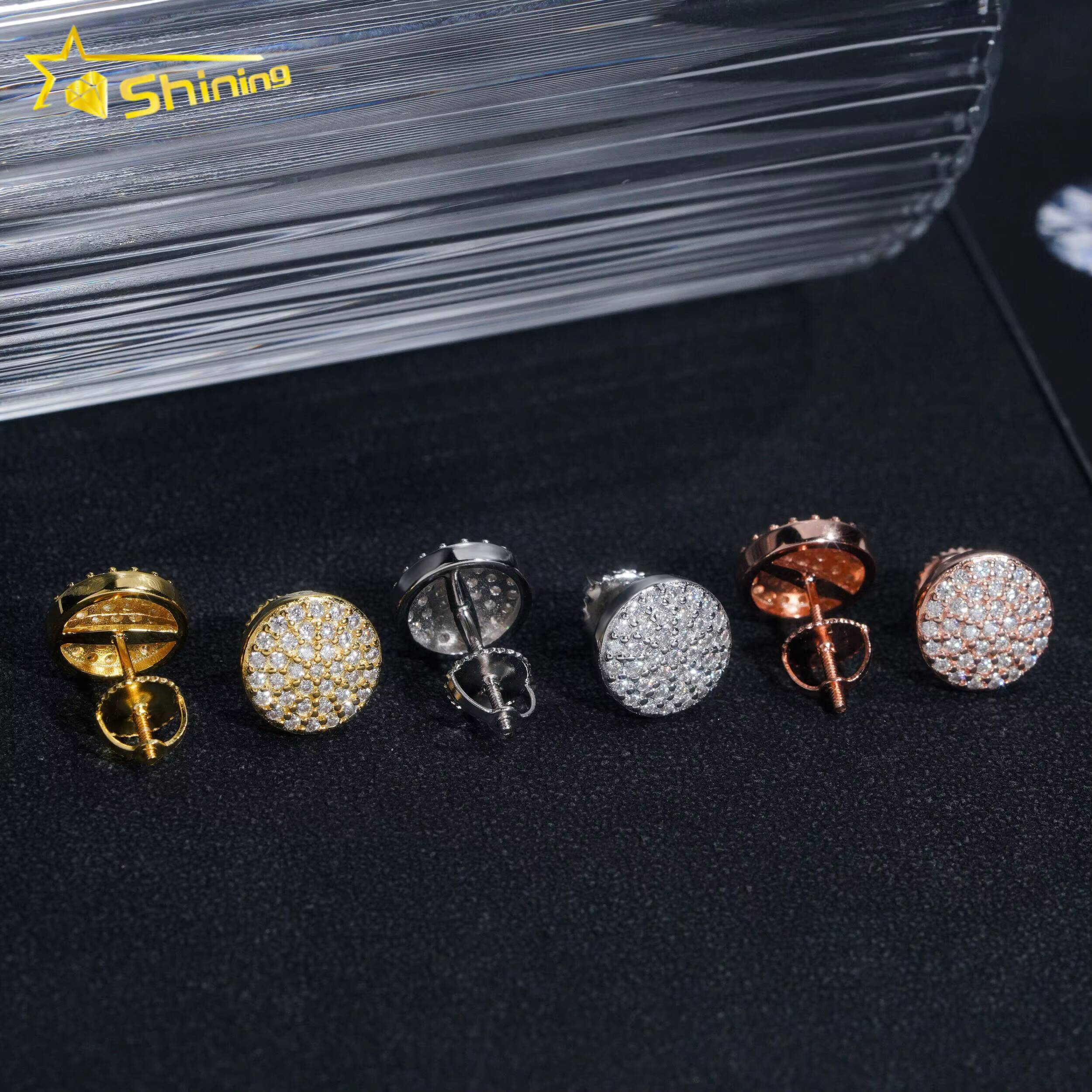 Pass Diamond Tester 925 Sterling Silver Gold Plated VVS Diamond Moissanite Bubble Round Shape Stud Earrings for Men