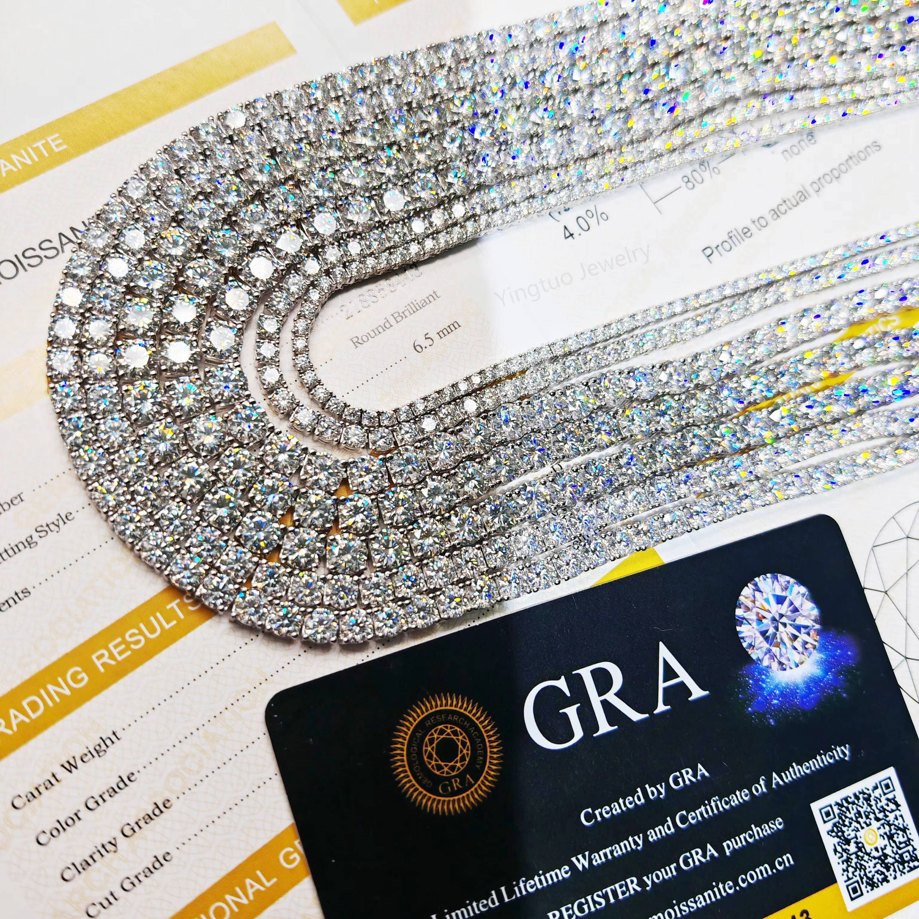 Hip-hop Moissanite Tennis 925 Sterling Silver Moissanite Diamond VVS Round Ice Cut Moissanite Tennis Chain