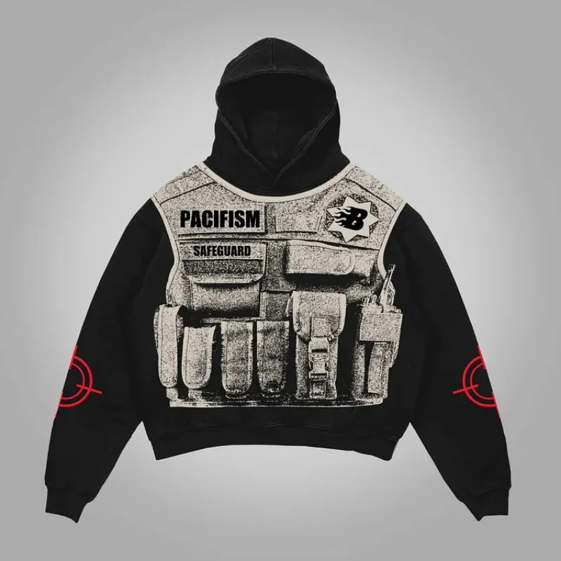 Hip-hop trend geometric letter graphics printed long-sleeved hoodies for men Y2K niche rock and roll Gothic aesthetic sweatshirt 250707