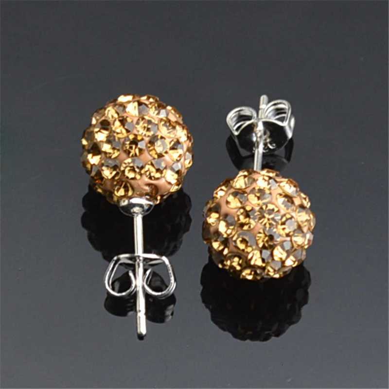 10mm New Silver Color Ball Red Rhinestone Crystal Ball Pave Beads Stud Earrings Jewelry for Women 24 Colors AB White y250715
