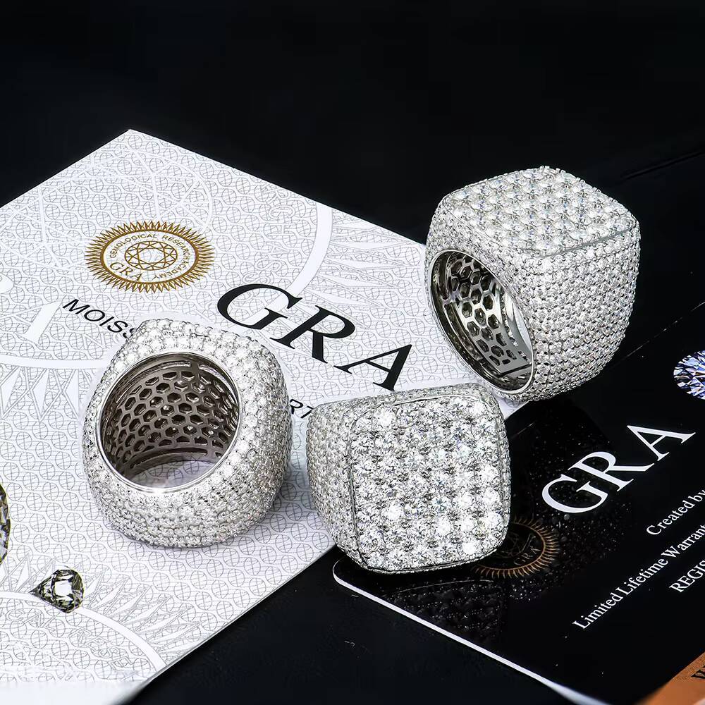 Hip Hop Custom Gra Certified Trending Pure S925 Sterling Silver Jewelry Mossanite Moissanite Diamond Iced Out Cuban Ring for Men