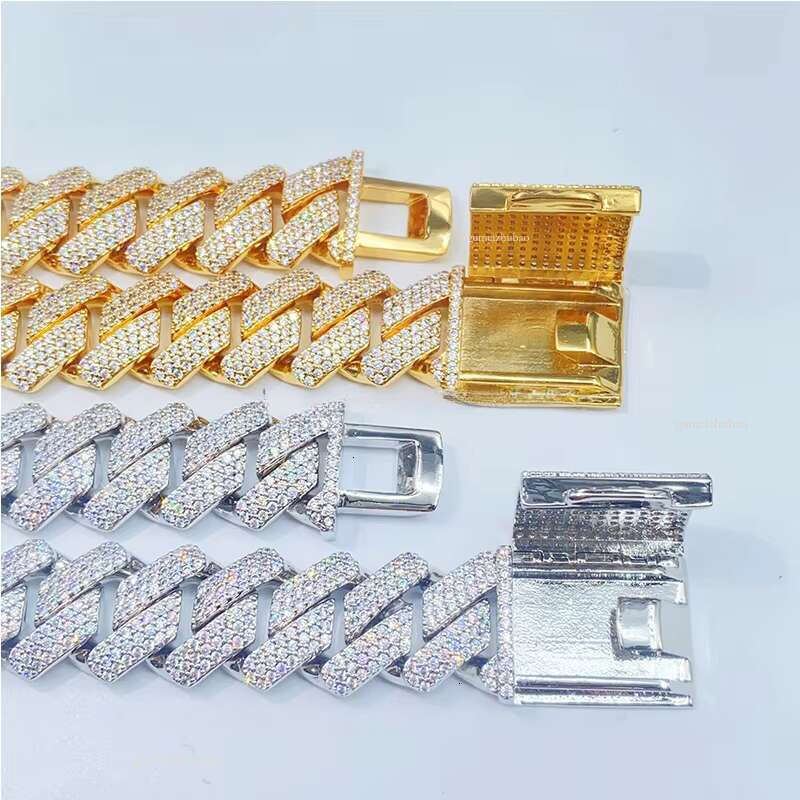 Hip hop jewelry bracelet necklace Designer necklaceGold Plated Sier All Sizes Available Men's Moissanite Dia IcedOut Cuban Chain Necklaces22mm