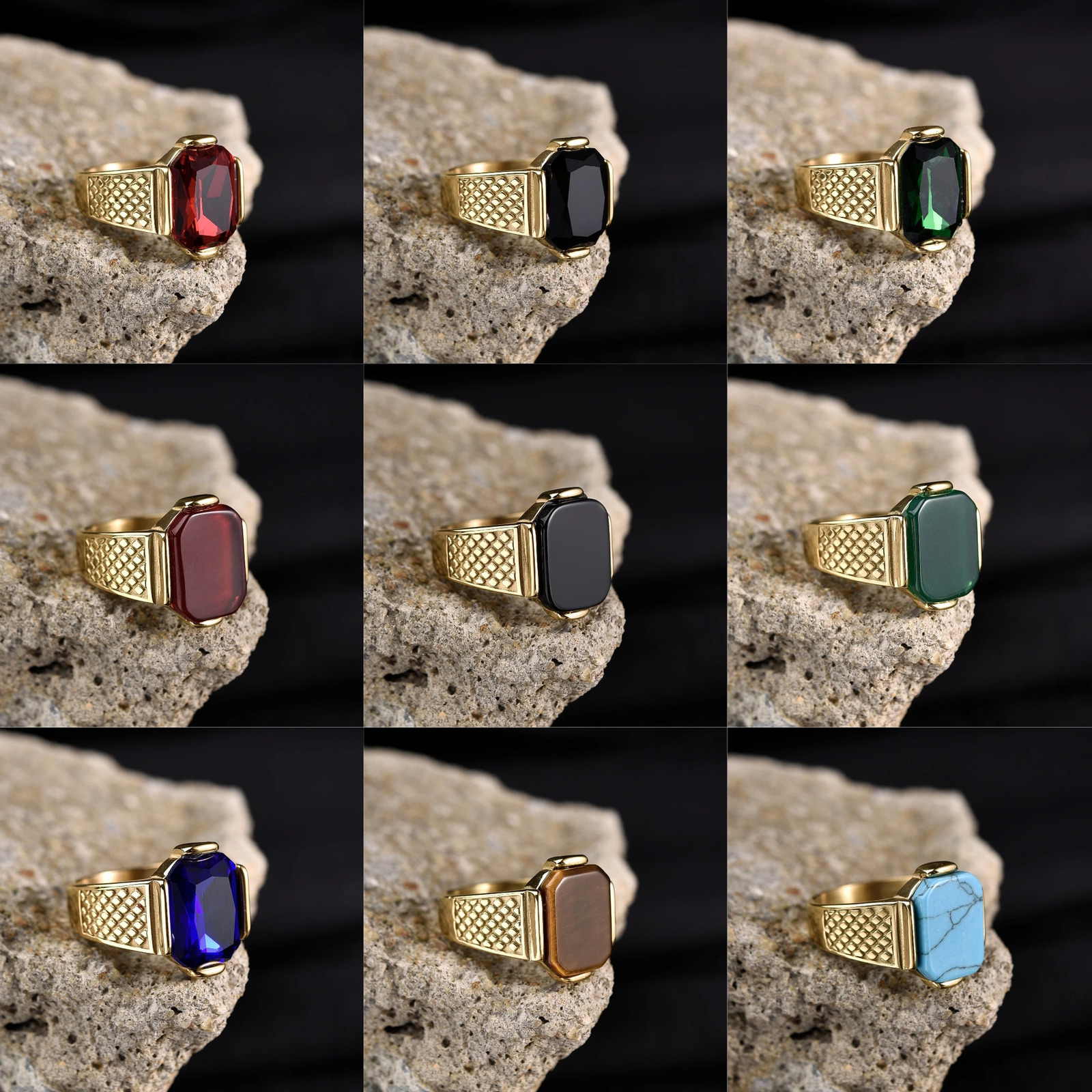 R3351g Mens High Quality Vintage Stainless Steel Gemstone Styles Ring Jewelry 250716