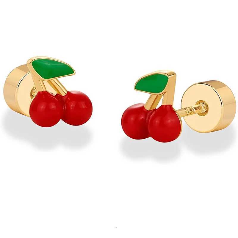 14K Gold Plated Enamel Flatback Stud Earrings for Women Colored Chili Pepper Strawberry Peach Cherry Dainty Piercing Jewelry y250715