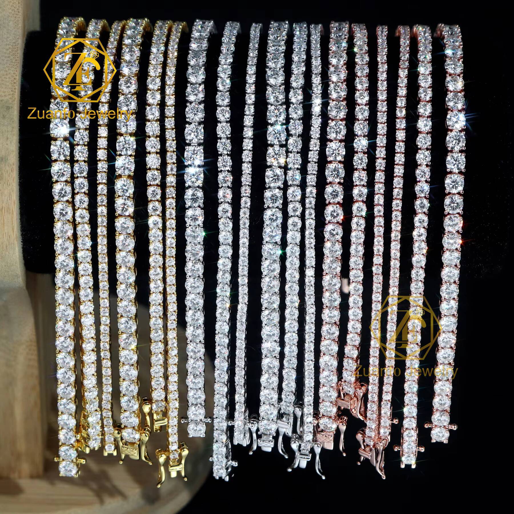Wholesale Solid Gold Tennis Chain Bracelet 10K 14K White 2mm-5mm DEF VS Lab Grown Diamonds Diamond Bracelets Bangles
