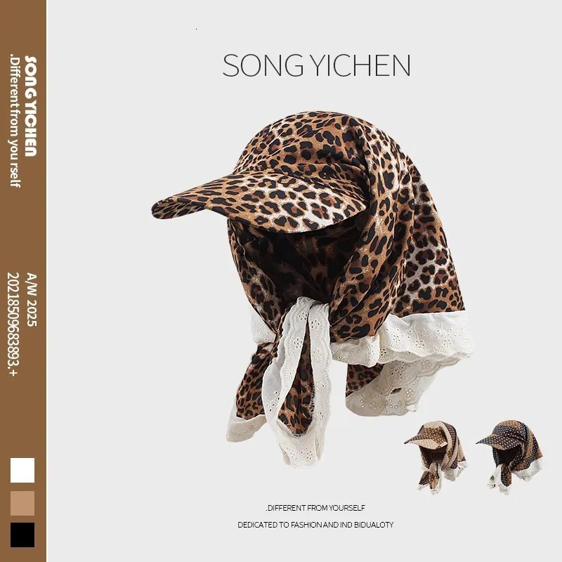 Ins Fashion Leopard Print Y2K Headscarf Caps for Women Spring Summer Travel Sun Protection Versatile Casual Strap Sun Hat 250717