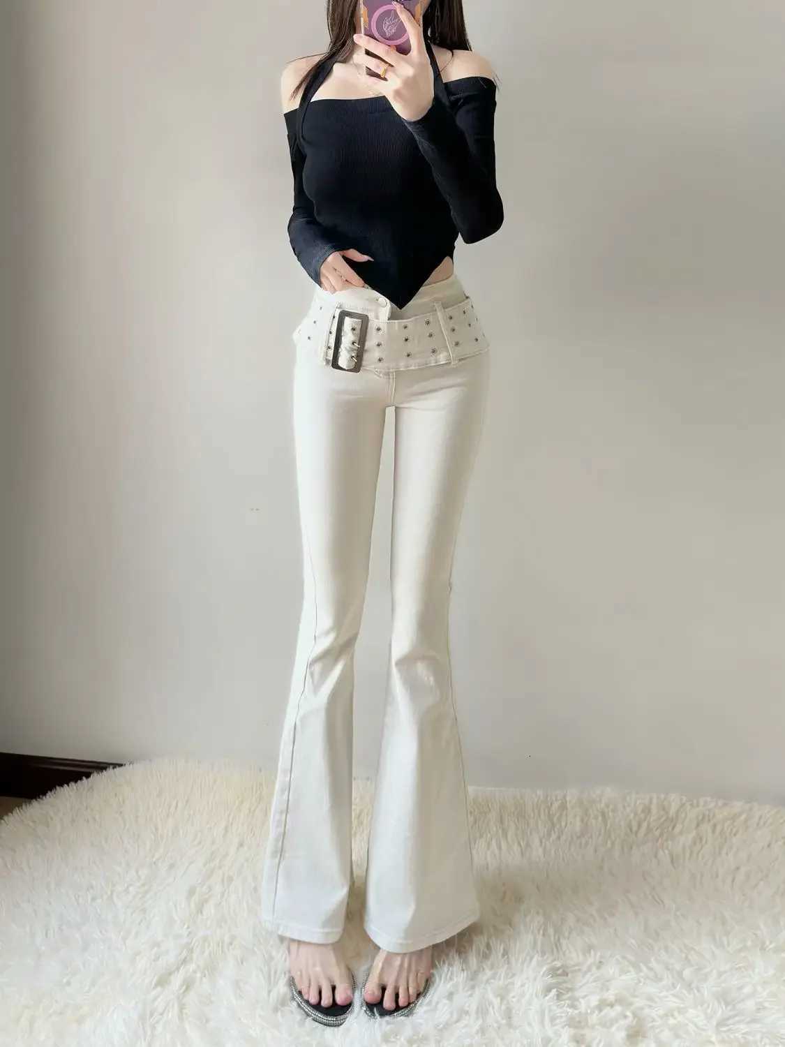 Cowboy Pants for Women High Waist Shot White Womens Bell Bottom Jeans Flare Trousers on Sale Retro Fashion Casual Stretchable A R R250716