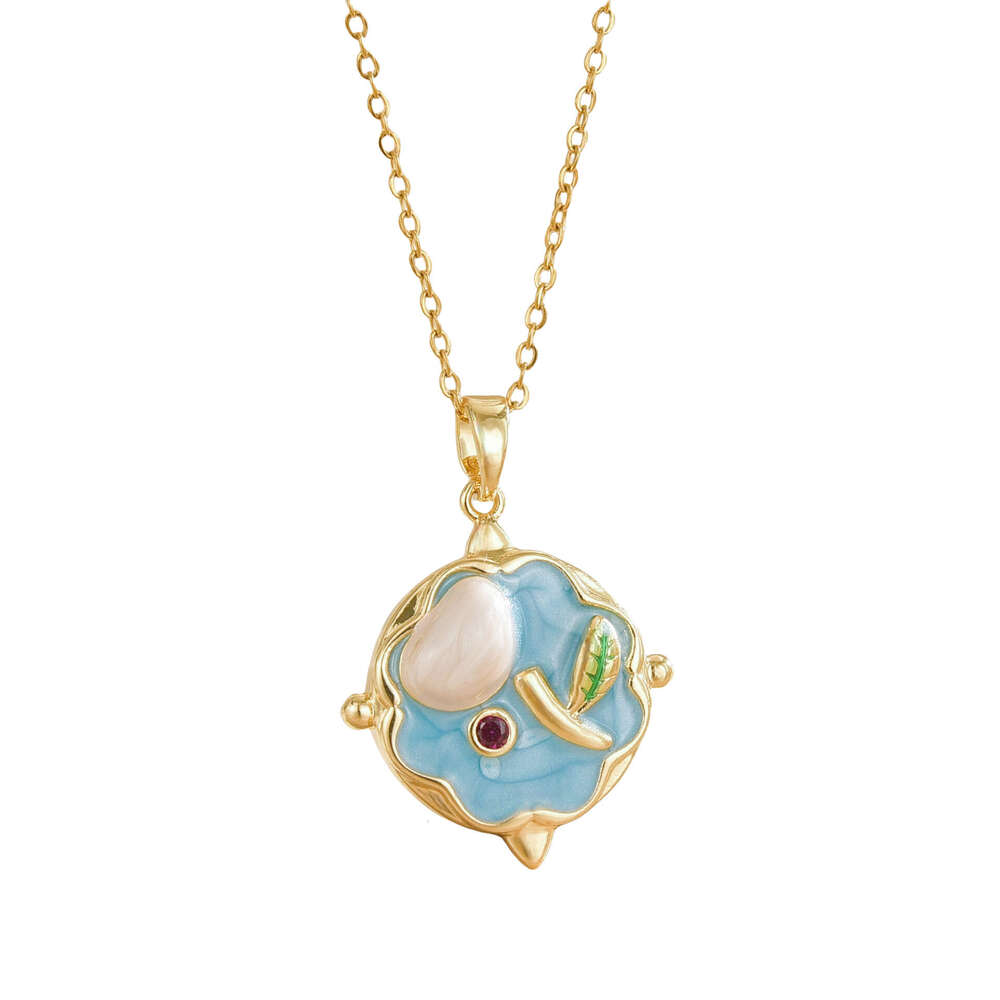 Copper Gold-Plated New Chinese Style Imitation Pearl Oil Painting Flower Necklace French High-End Clavicle Chain Jewelry Accessories B47