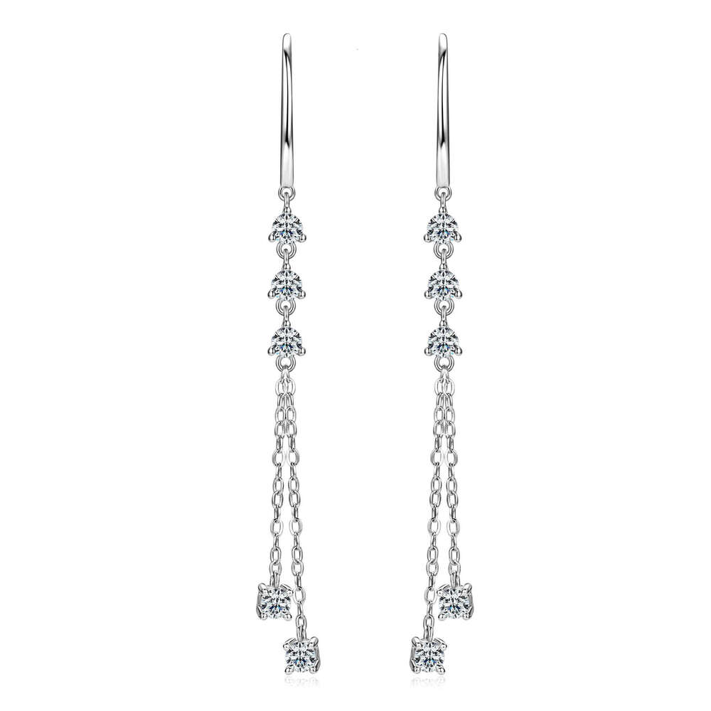 Fashion Long Tassel Elegant For Women Light Pure Sier Ins Style Moissanite Earrings D5c