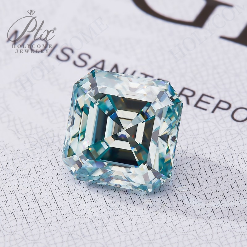Hot Sale Asscher Brilliant Cut Aqua Blue Tone Original Color VVS1 Mossanite Diamond All Sizes 1ct to 10ct GRA Diamond Loose Moissanite Stone