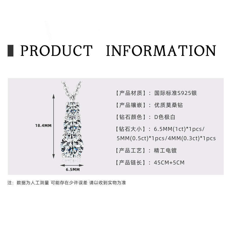 Minimalist High-End Necklace For Women Summer Elegant Niche Light Moissanite Pure Sier Pendant Ff3