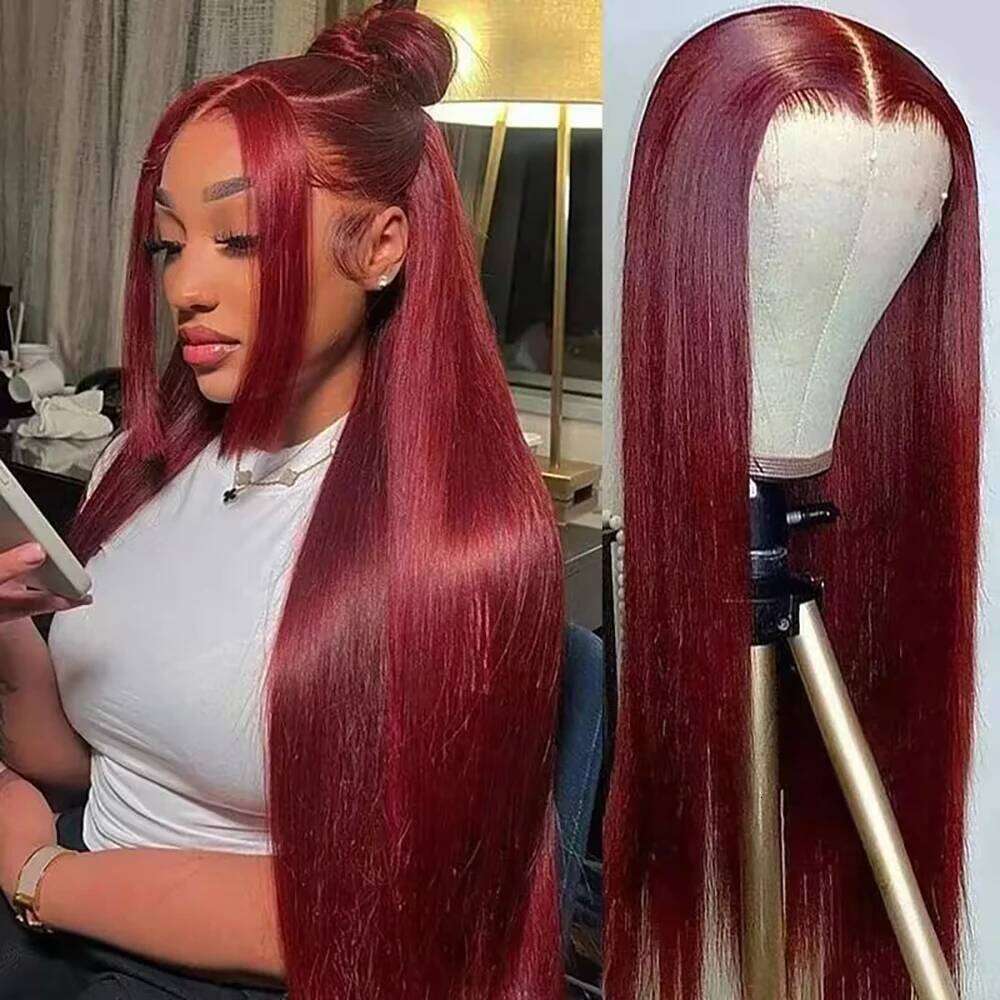 Bury 13x4 HD Frontal Straight Red 13x6 Lace Front Wigs 99J Colored 200% Human Hair Wig 100%
