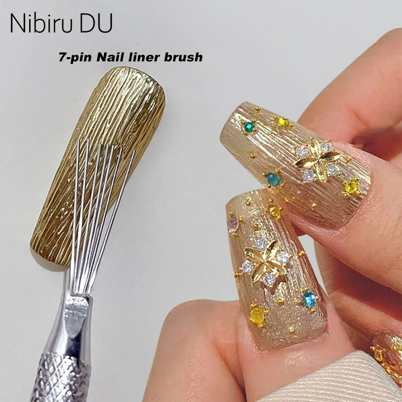 3/1pcs 7 Pin Stripe Steel Nail Art Liner Brushes Ultra-thin Line Drawing Pen Multi Head UV Gel Brush Nail 3D Tips Painting Tools 250716