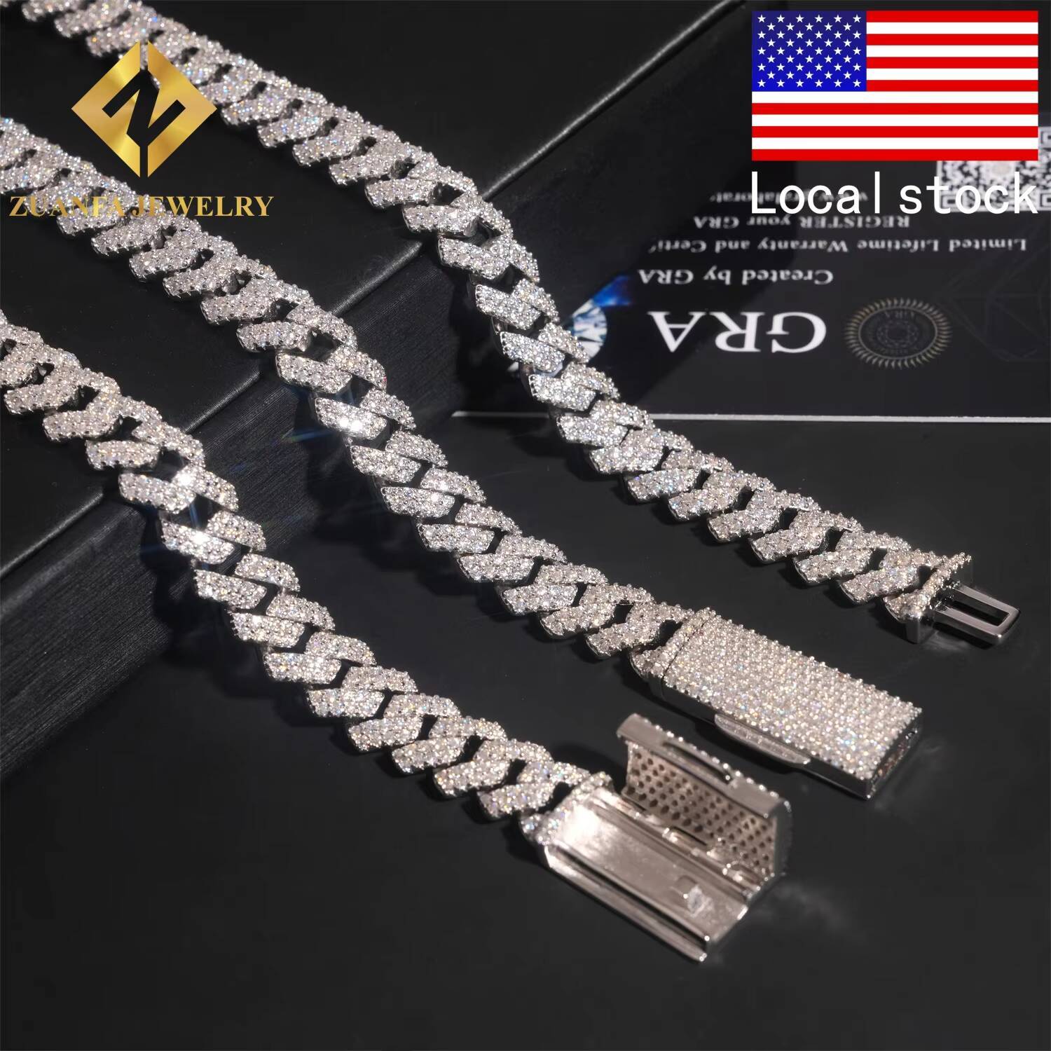 Pass Diamond Tester Fire Jewelry Fashion Hip Hop Style 10mm Cuban Link Chain Necklace 925 Sterling Silver Moissanite