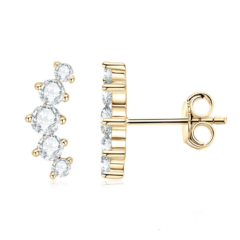 High-End Moissanite Earrings Arc-Shaped Five-Stone Pure Sier K Gold Plated Ear Jewelry 27B