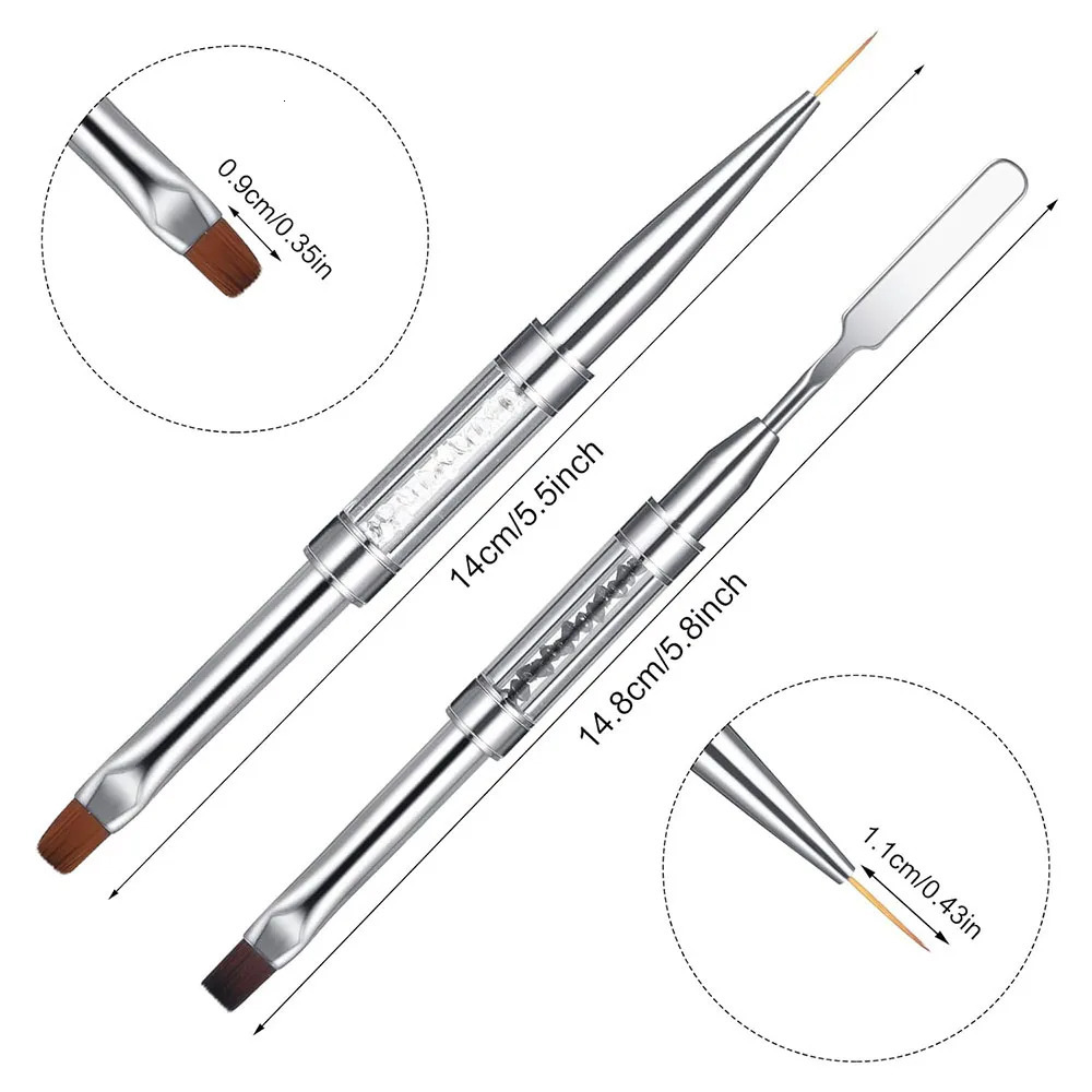 Dual-Ended Hard Nail Art Brush Builder Gel Rhinestone Handle French Tip for Manicure n Polish Gel Liner Professional Pen 250716