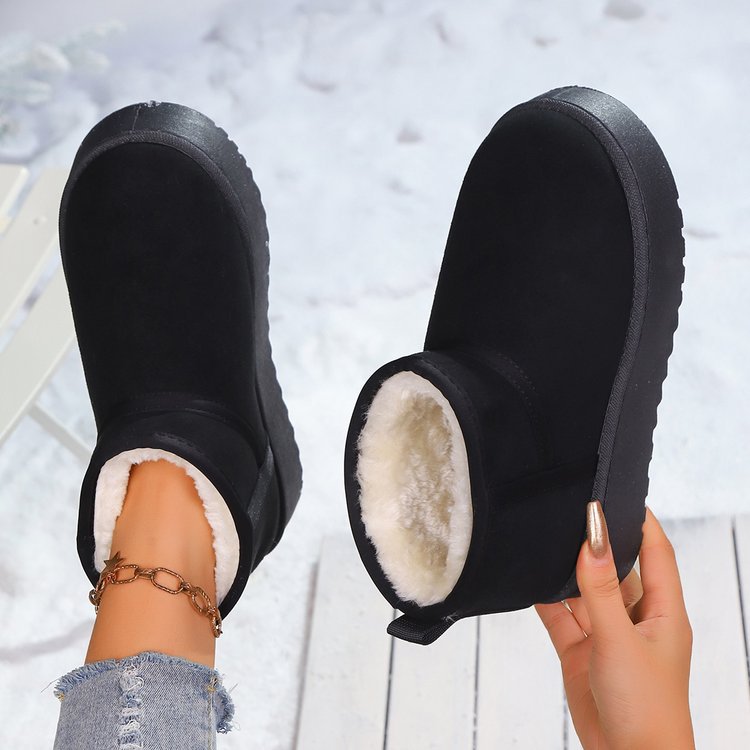 Free delivery designer fashionable plus size European and American winter new style big toe snow boots with thick sole and plush thickening black