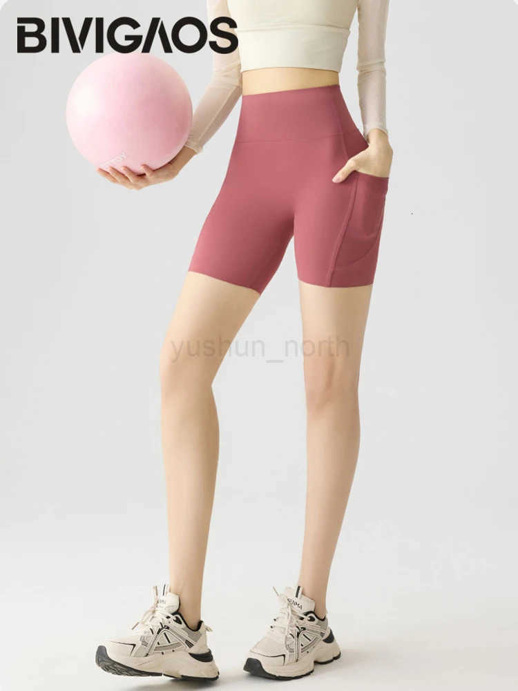 Bivigaos Summer Pocket High Waist Sharkskin Shorts Women Tight Butt Lifter Naked Feeling Sexy Sport Fitness Yoga Bicycle Shorts M250717
