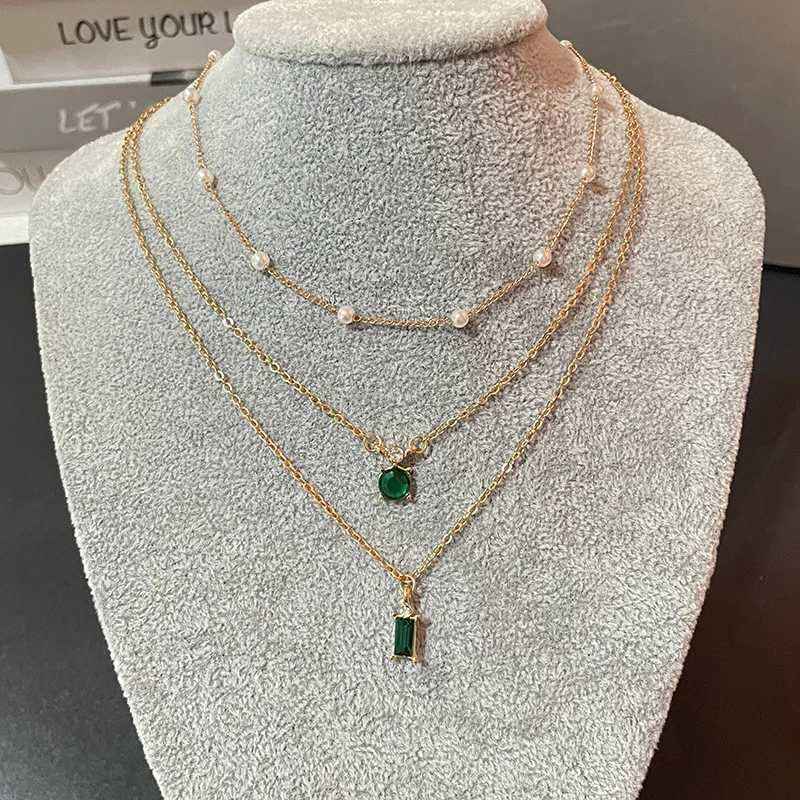 Simple Stacked Retro Imitation Emerald Green Pearl Multi-layer Necklace For Women Fashionable Jewelry Accessories Birthday Gifts XJ250717