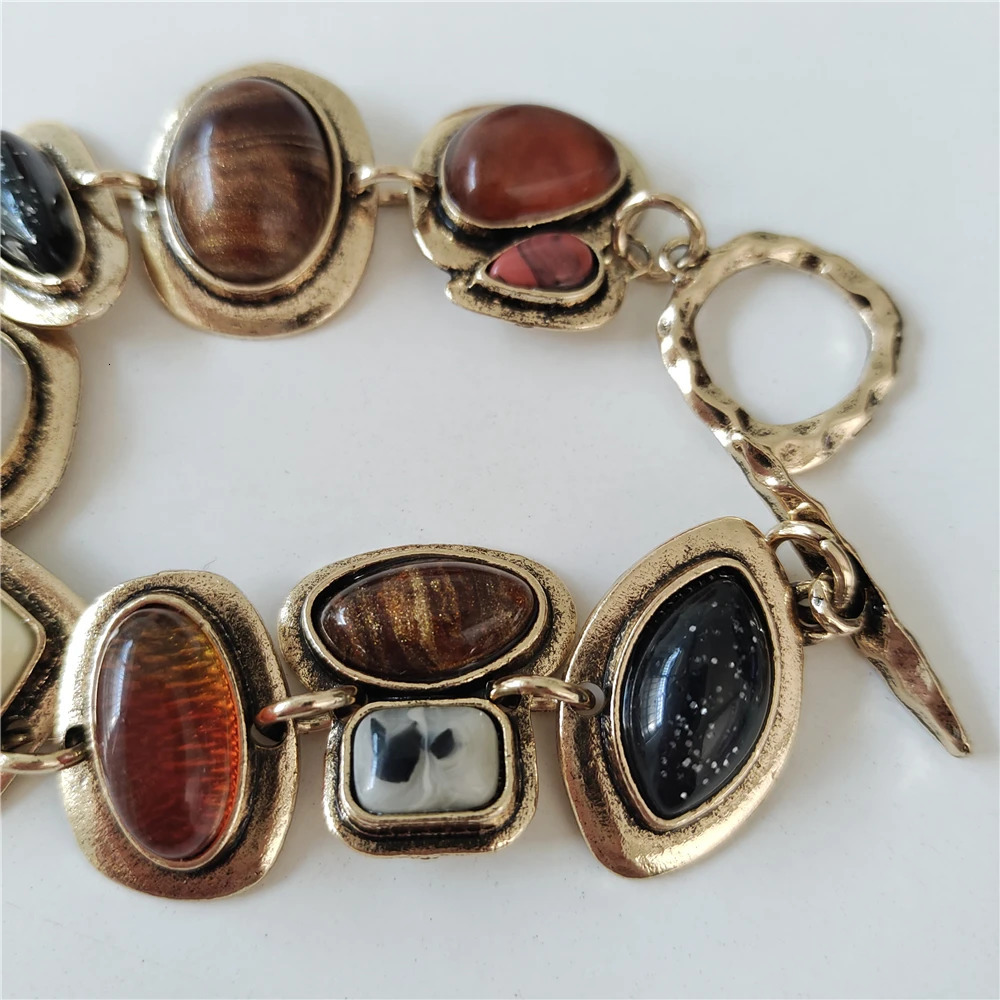 2025 Indian Ethnic Vintage Bracelet Women Fashion Boho Statement Charm Metal Hollow Links Resin Stone Bracelets Jewelry 250717