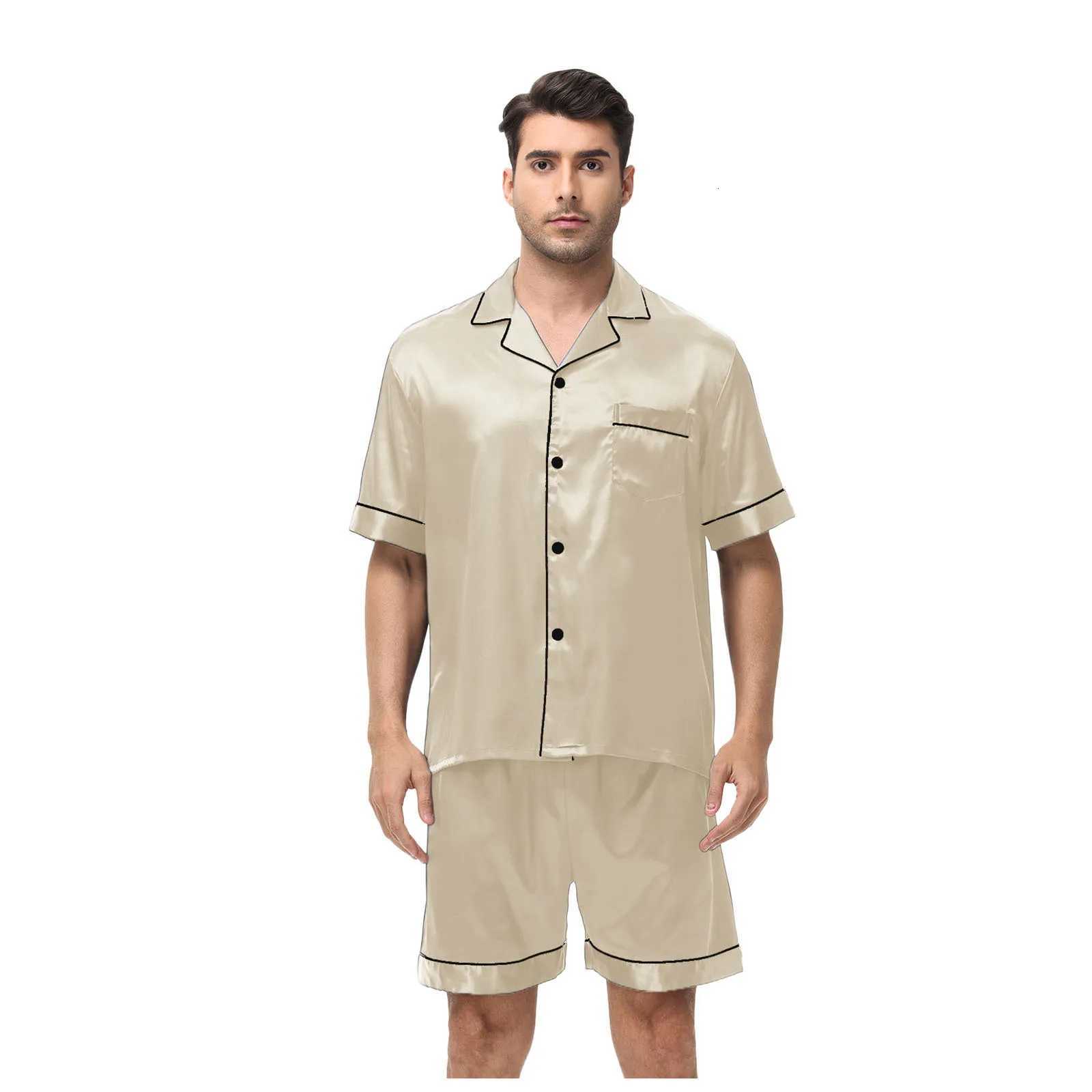 Classic Design Large-size Mens Short-sleeved Pajamas Set Shorts Satin Cool Sleepwear Male Summer Casual Loungewear Pajamas Suit W250717