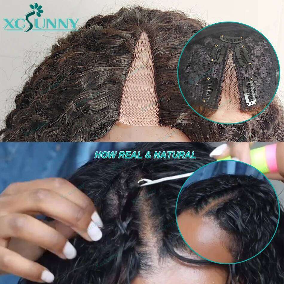 Water Wave V 180 Density Brazilian Upgrade U Part Human Hair Vpart Curly Wig Wear With Your Own Hairline