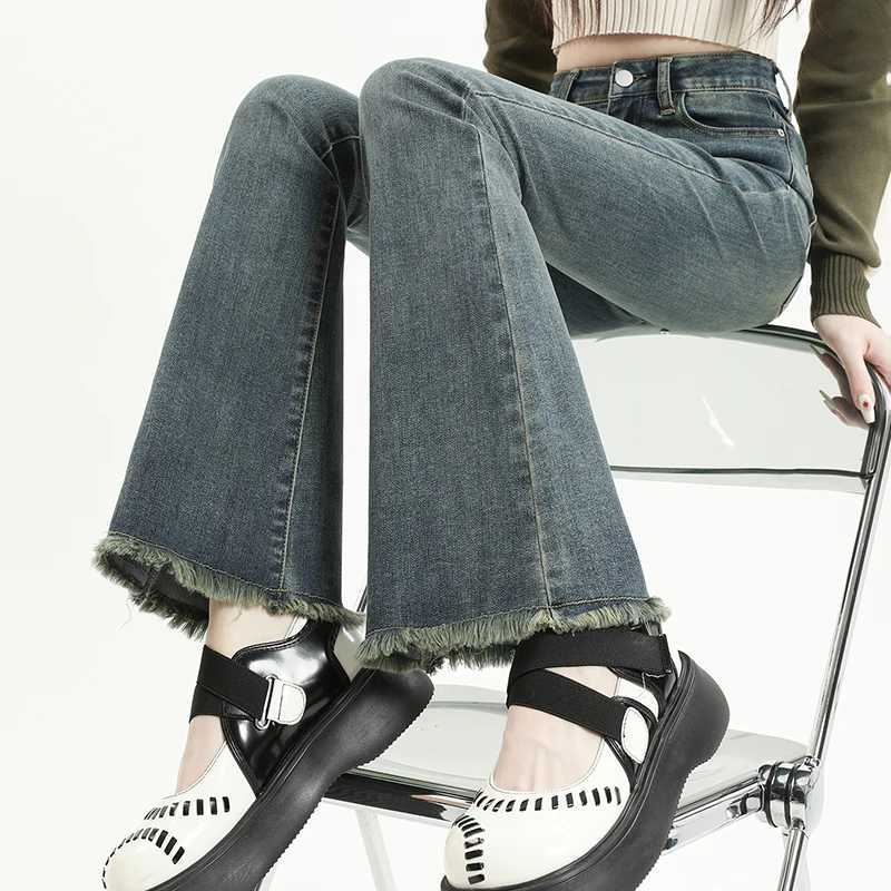 ousyu Summer Flared Jeans Women Cotton Vintage Blue Denim Pants Streetwear Elastic High Waist Slim Harajuku Trousers R250716