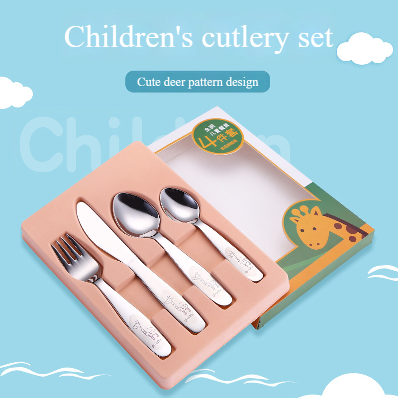 New Deer Children's Four-Piece Set Spoon Cutlery 304 Stainless Steel Western Style Knife Fork