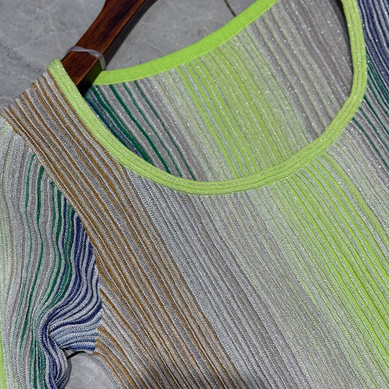 Ladies Striped Long Sleeve Knit Dress Summer New Arrival Designer Square Neck Maxi Dress Two Colors Sequin Detail Plus Size Luxury Evening Gown S0735