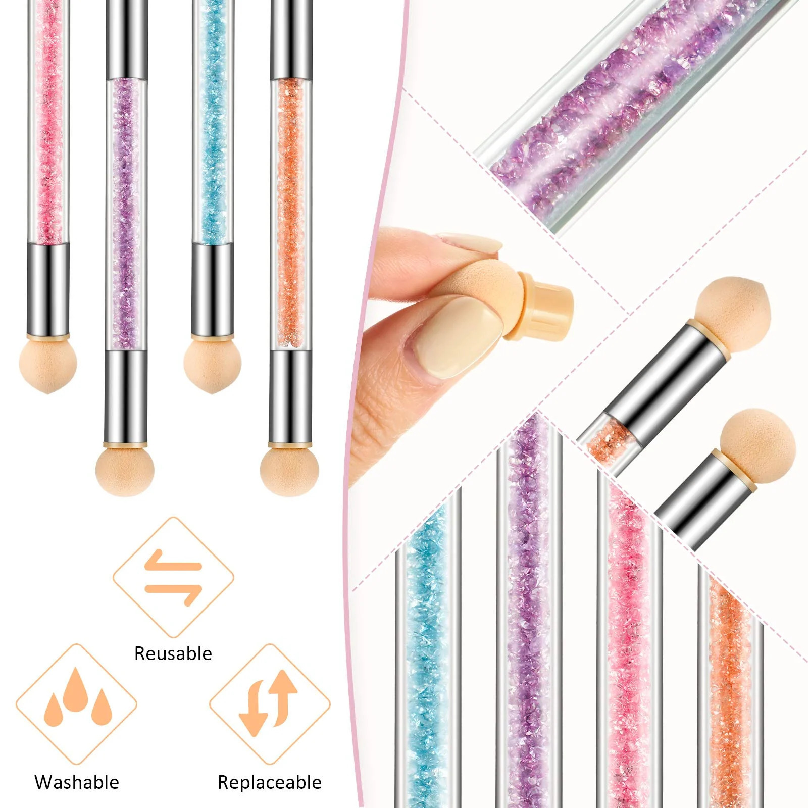 Sponge Nail Brush Picking Dotting Gradient Pen Brush Double Head Sponge Nail Brush Handle Acrylic Nail Painting Brush 250716
