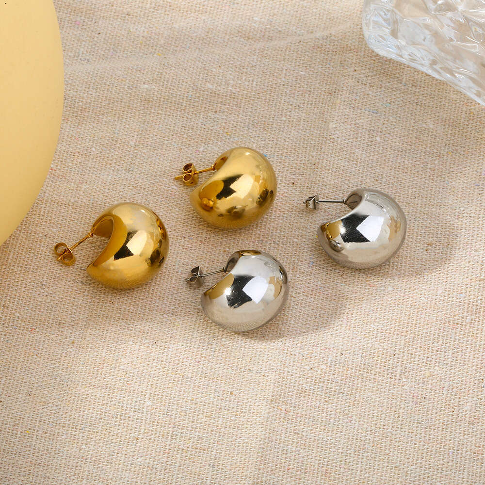 INS Style Half-Moon 304 Stainless for Women, Unique Exaggerated Real Gold Plated Titanium Steel Earrings