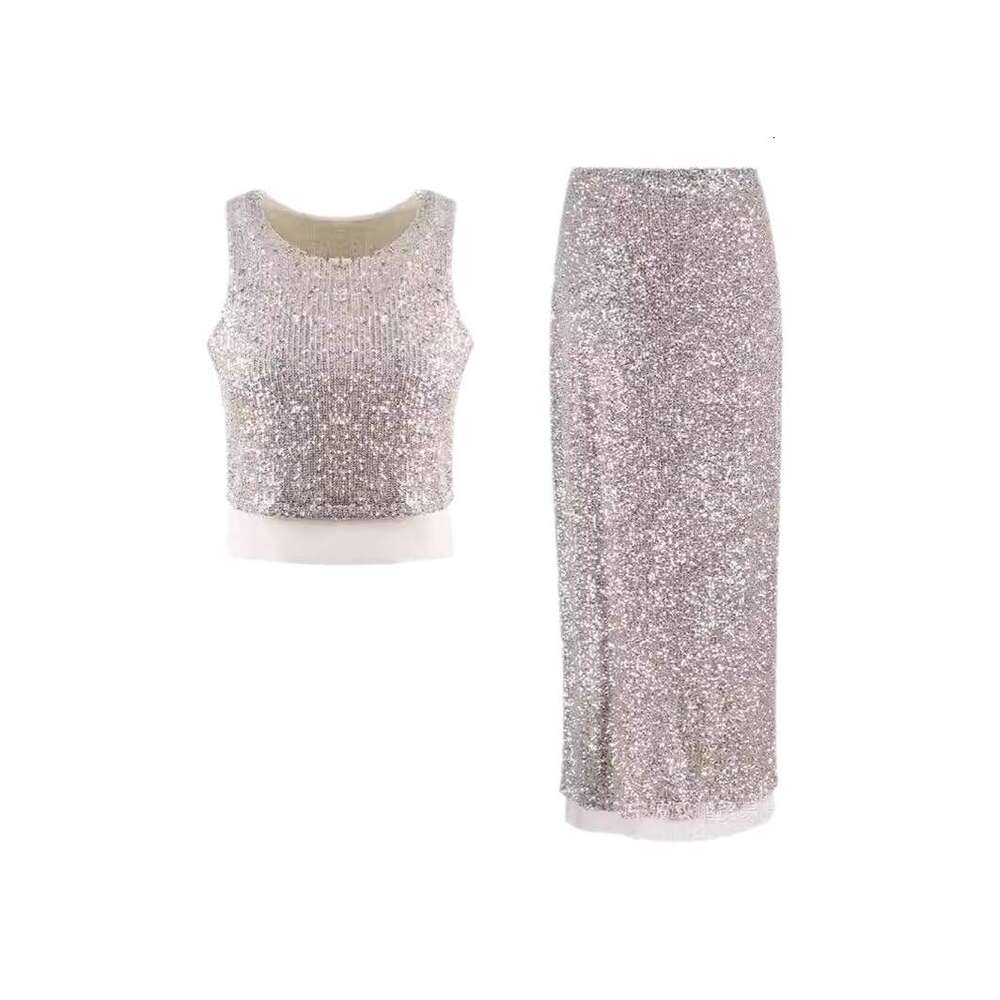 Vest + Sequin Long Elegant Sexy Versatile Set For Women Party Dress B5