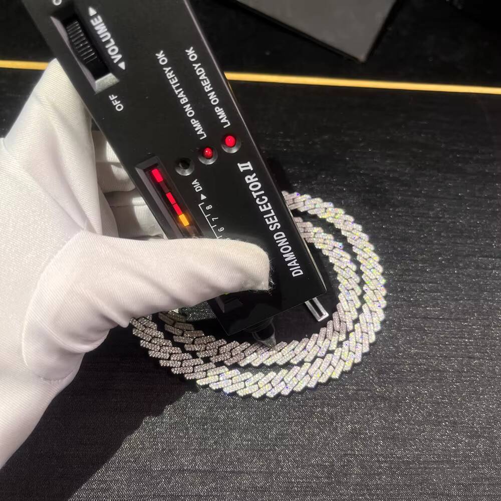 Shining 10mm 2 Rows Silver Cuban Link Chain Ice VVS Moissanite HipHop Cuban Chain