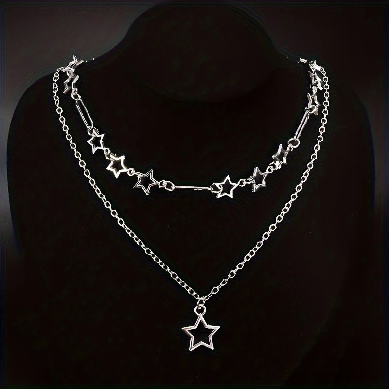 Personalized Punk Style Hollowed Out Stars Chain Double Layer Necklace Ladies Y2k Fashion Trend Holiday Party Accessories Gifts 250715