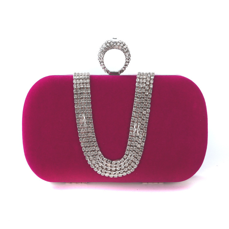 Free Shipping Designer Luxury Women's Evening Bag U-shaped Diamond-studded Handmade Banquet Clutch Makeup Dress Bridal Bag Fashion Handbag