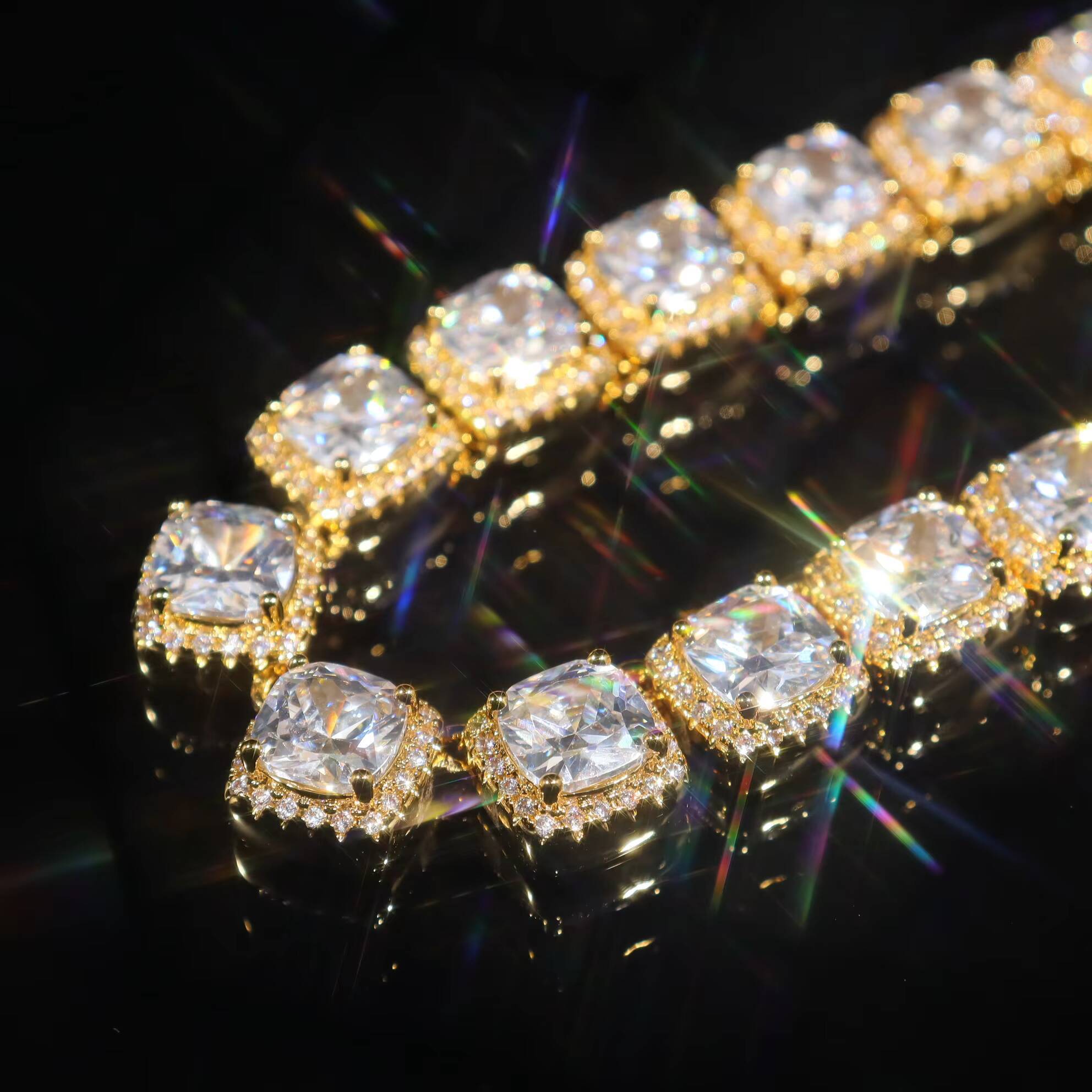 Gra 12mm Square Moissanite Rock Sugar Chain Full VVS Moissanite Iced Gold Tennis Necklace Hip Hop Jewelry for Men and Women
