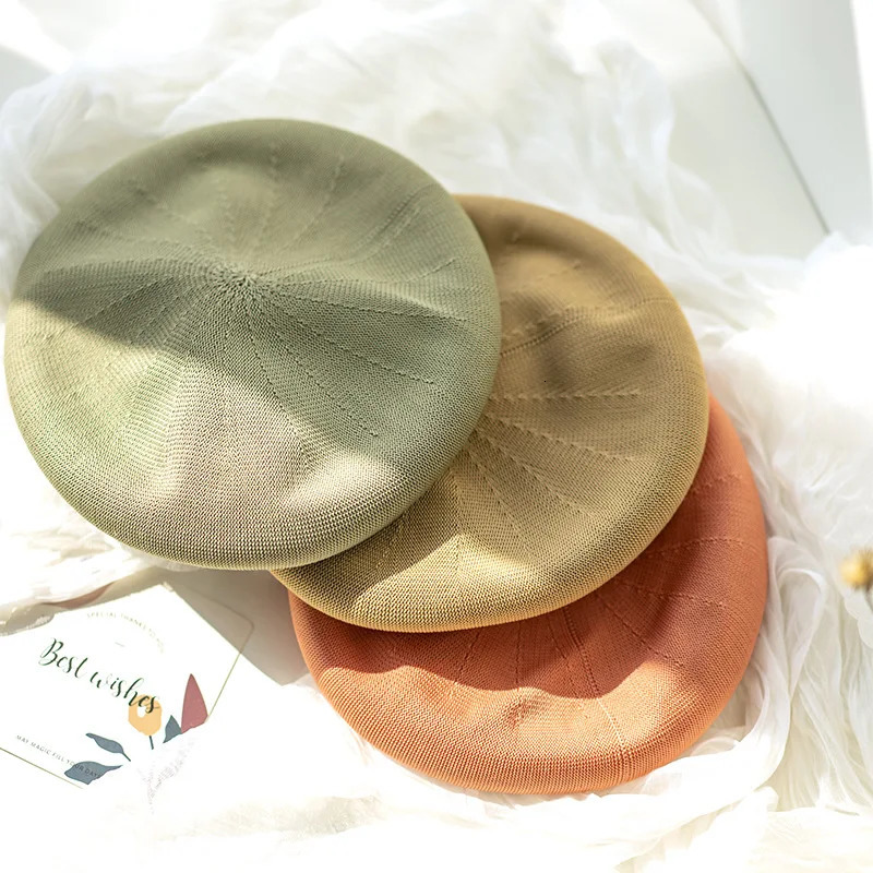 Beret Women Spring Summer Hats For Women Retro Knitted Painter Cap Casual Fashion Solid Breathable Cap Female 250716