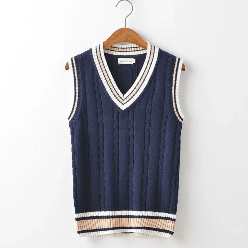 Striped White Knitted Sweaters for Men Blue Sleeveless Man Clothes V Neck Vest Red Waistcoat Jumpers Sweat-shirt Cigaret Cotton 250716